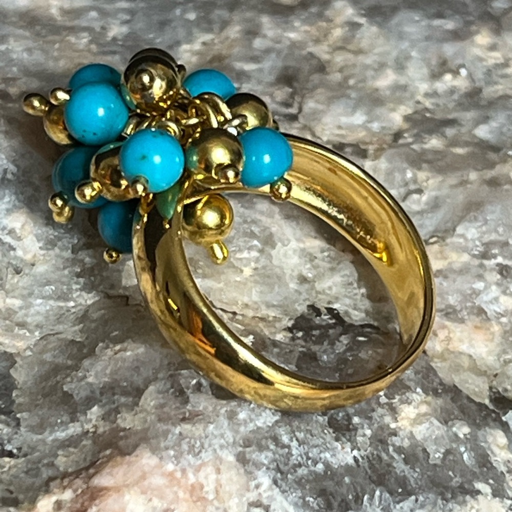 Vintage Italian Designer Genuine Turquoise Beaded size 7 Ring